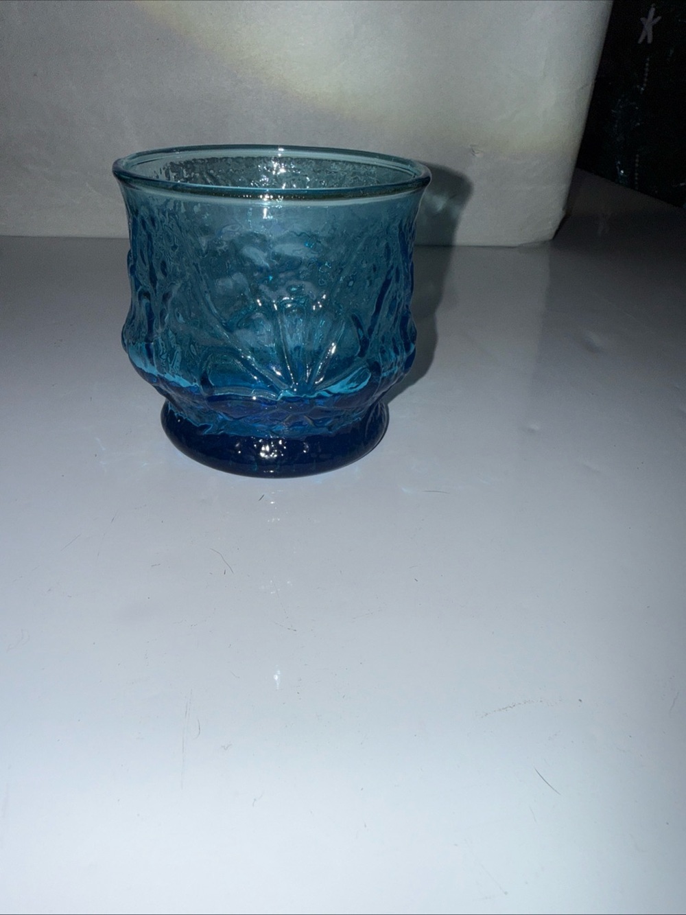 Vintage Anchor Hocking Rain Flower Blue Juice Glass 8 Ounce - Picture 6 of 7